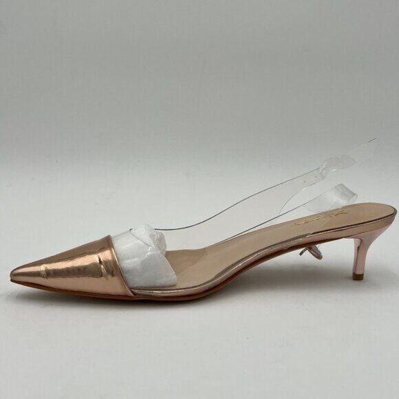 XYD Champagne Transparent Slingback Kitten Heels Pointed Toe PVC Dress Sandals - Picture 2 of 8